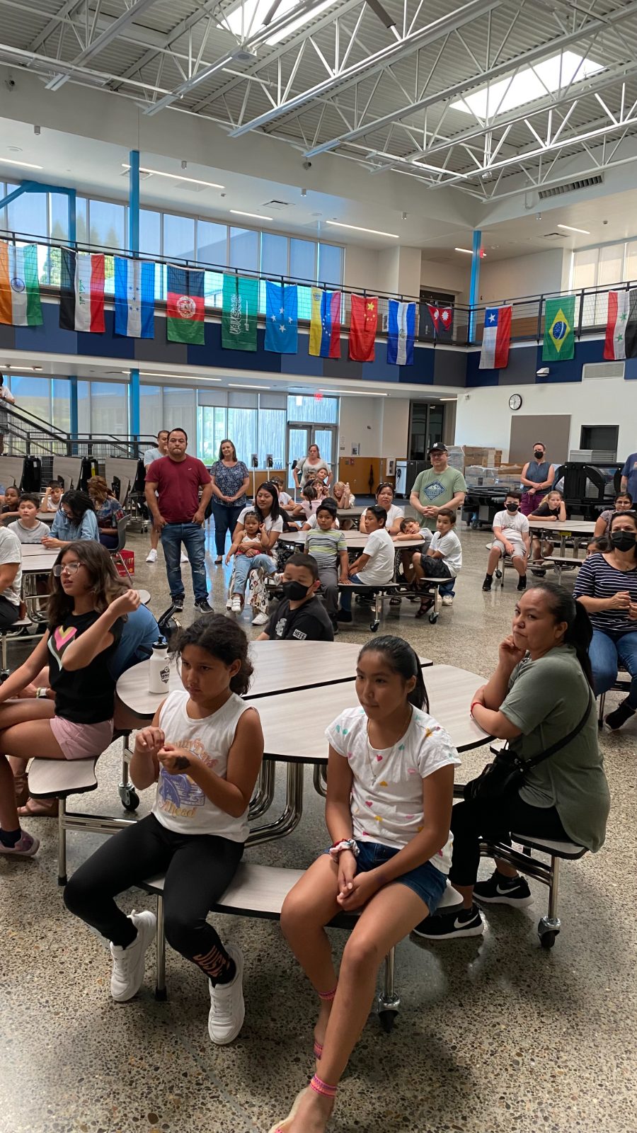 Families at a student showcase